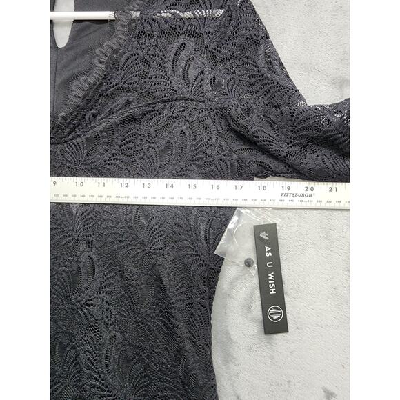 NEW As U Wish AUW Dress Womens L Black Lace V-Neck 3-4 Sleeve Sheath Lined Party - Picture 8 of 11